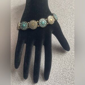 Bronze Toned & Faux Turquoise Stretch Bracelet